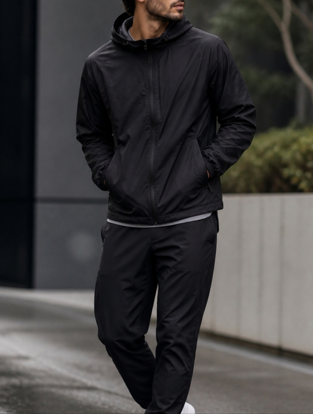Lululemon Athletica Black Zip Windbreaker Jacket Men’s Hooded Tech Rain Shell